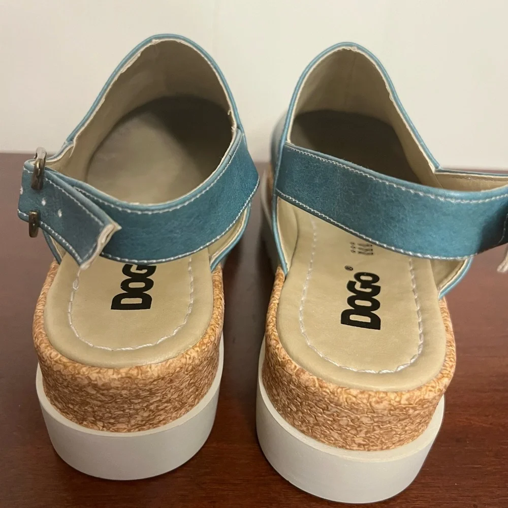 New DOGO Vegan Leather Wedge Sandals - Make Today So Awesome Design blue cream 9 - Picture 8 of 12